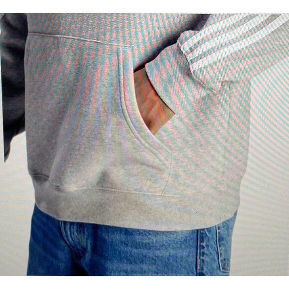 Adidas Gray Hooded Sweatshirt M Mens With White Stripes & Logo - Picture 3 of 16